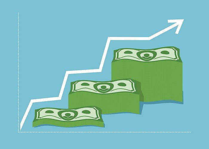 Graph Money dollar. Increase revenue. The company profits. A pil